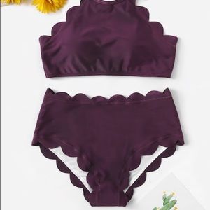 NWT Scalloped Trim Halter Top - High Waist Bikini